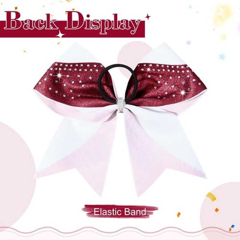 6PCS Glitter Cheer Bow Large Cheer Bows Rhinestones Hair Bows Girls 8"Cheerleading Bows Bulk Elastic Band Ponytail Holder for Teen Girls College Sports Competition White Maroon
