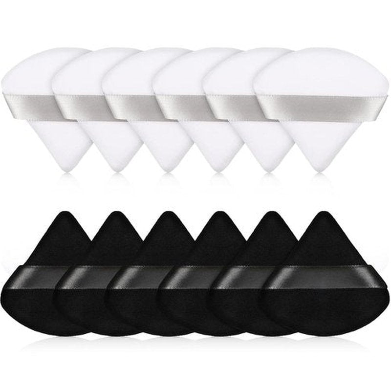 Maitys Powder Puff - 12 Soft Triangle Makeup Sponges for Loose Powder | Washable & Reusable (Black & White)