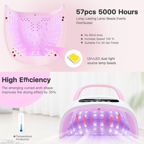LetGoShop UV Nail Lamp, Professional UV Light for Gel Nails with Magnetic Base, Auto Sensor & 4 Timer Settings, 57Pcs Lamp Beads, LCD Touch Screen, 4.92FT Power Cable, Salon & Home Manicure DIY