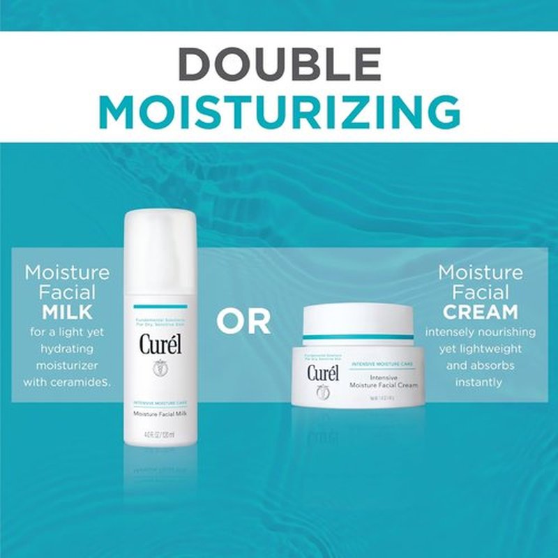 Curel Moisture Facial Milk - Daily Face Lotion for Dry Sensitive Skin, pH Balanced, 4 Oz