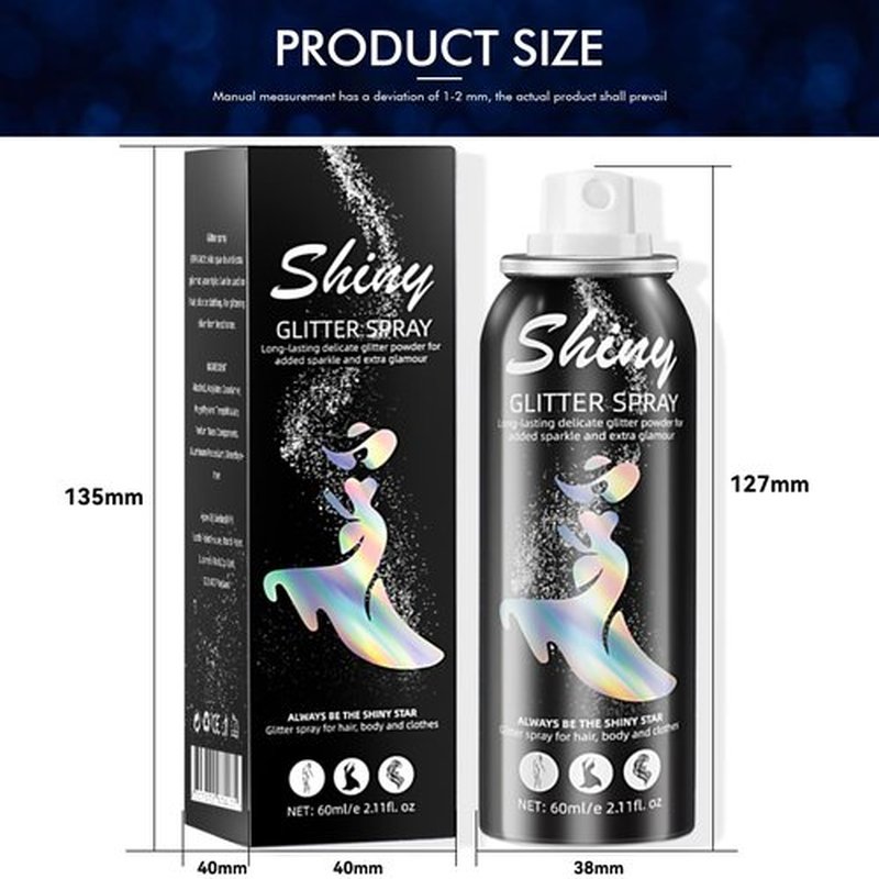 Ragkun Body Glitter, Body Glitter Spray, Glitter Spray for Hair and Body, Long-Lasting and Quick-Drying Silver Glitter Hairspray Suitable for Stage, Festival Rave and Makeup Prom (2.11 Fl Oz)