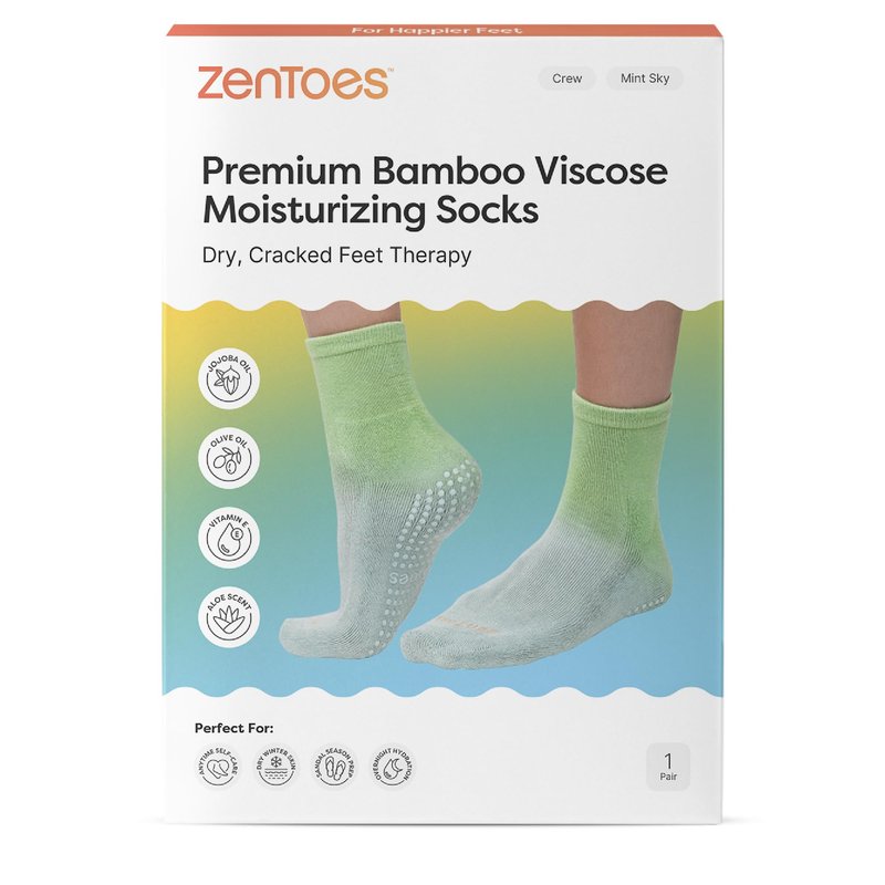 ZenToes Moisturizing Socks for Dry Cracked Feet - Bamboo Viscose Blend Spa Socks with Aloe Vera Gel Lining, Non-Slip Grippers, Self Care Gifts, Stocking Stuffers for Women (Mint Sky, 1 Pair)