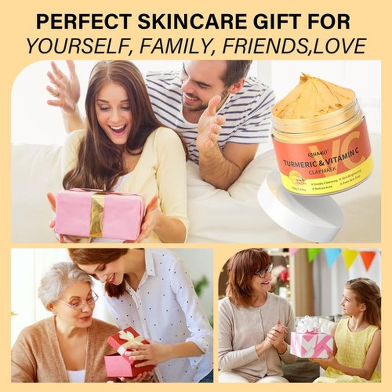 RIHAKO Valentine 's Day Gift for Women Turmeric Vitamin C Clay Mask Skincare| Deep Cleansing Facial Clay Mask for Dark Spots, Dull Skin, Refining Pores and Controlling Oil,Dark Spot Remover for Face