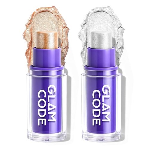Glam Code Highlighter Stick - Creamy, Long-Lasting Natural Shimmer Glow | 2 Pack - Starlight White & Gold Coast