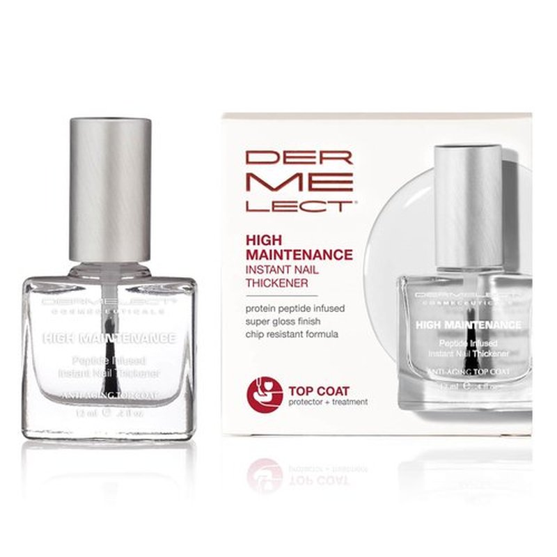 Dermelect High Maintenance Instant Nail Thickener - Nailcare Top Coat with Keratin Protein Peptides, Strengthening, Hardening Protective High Shine Treatment for Weak, Thin, Damaged Nails 0.4 oz