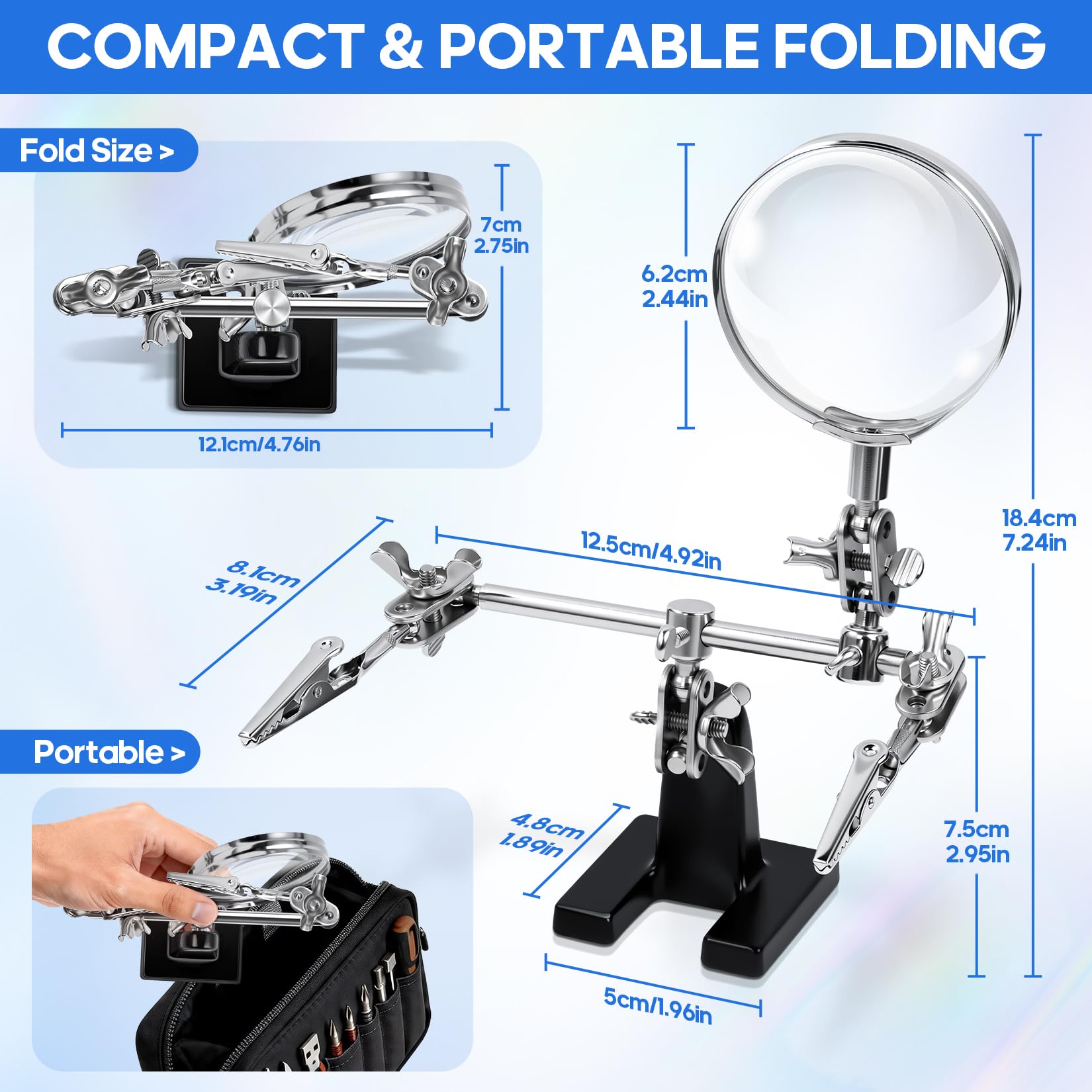 LXIANGN 2.5X Magnifying Helping Hands Soldering Station with Heavy Cast Iron Base, 360° Adjustable Alligator Clips for Soldering, Jewelry Making, Electronics Repair & DIY Crafts