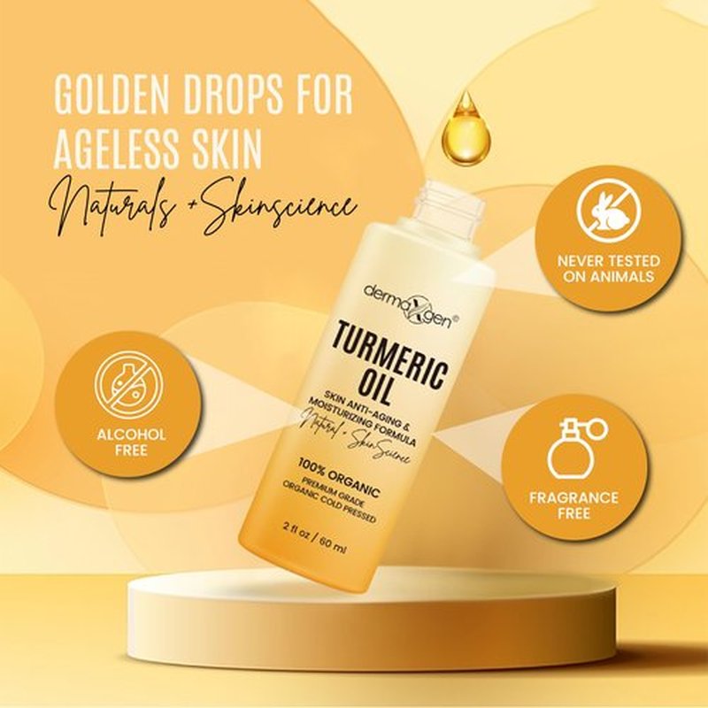 DERMAXGEN Organic Turmeric Oil for Skin Lightening – Turmeric Face Oil for Dark Spots, Anti-Aging & Hydrating Dry Skin – Glow Moisturizer for Face, Neck & Eyes (2 FL OZ / 60 ML)