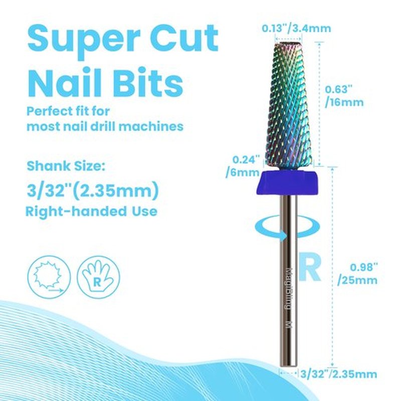 5-in-1 Super Cut Tapered Barrel Nail Drill Bit, 3/32’’ Tungsten Carbide Efile Bit for Fast Acrylic Hard Gel Removal, Enhanced Right-Handed for Professional Nail Techs, Manicure Salon Tool, Medium