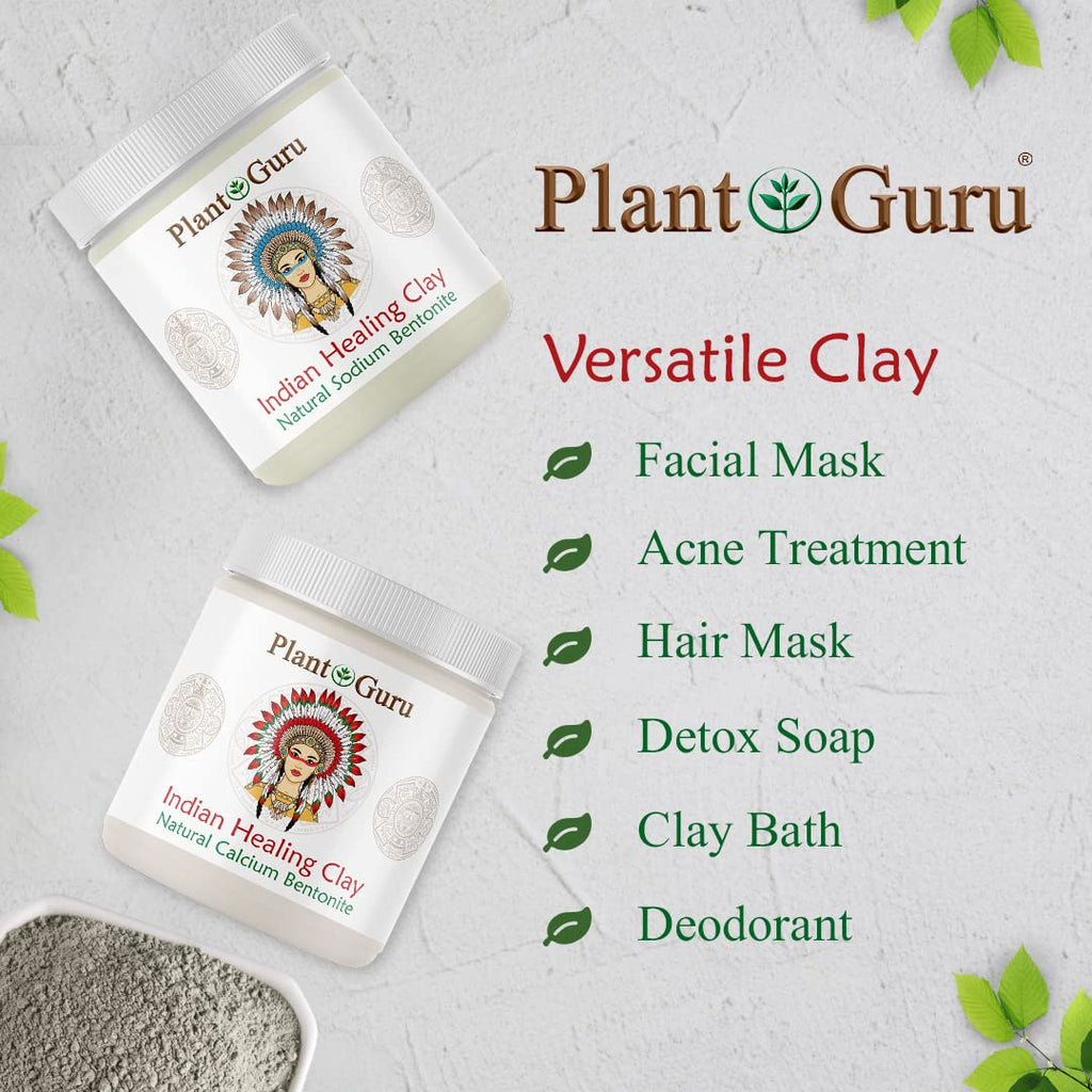 Plant Guru Calcium Bentonite Clay Powder 3.5 lbs. Bulk 100% Natural Indian Healing Clay - Deep Pore Cleansing Facial And Body Mask - Detox Clay for Face, Hair, Acne, and Bath.