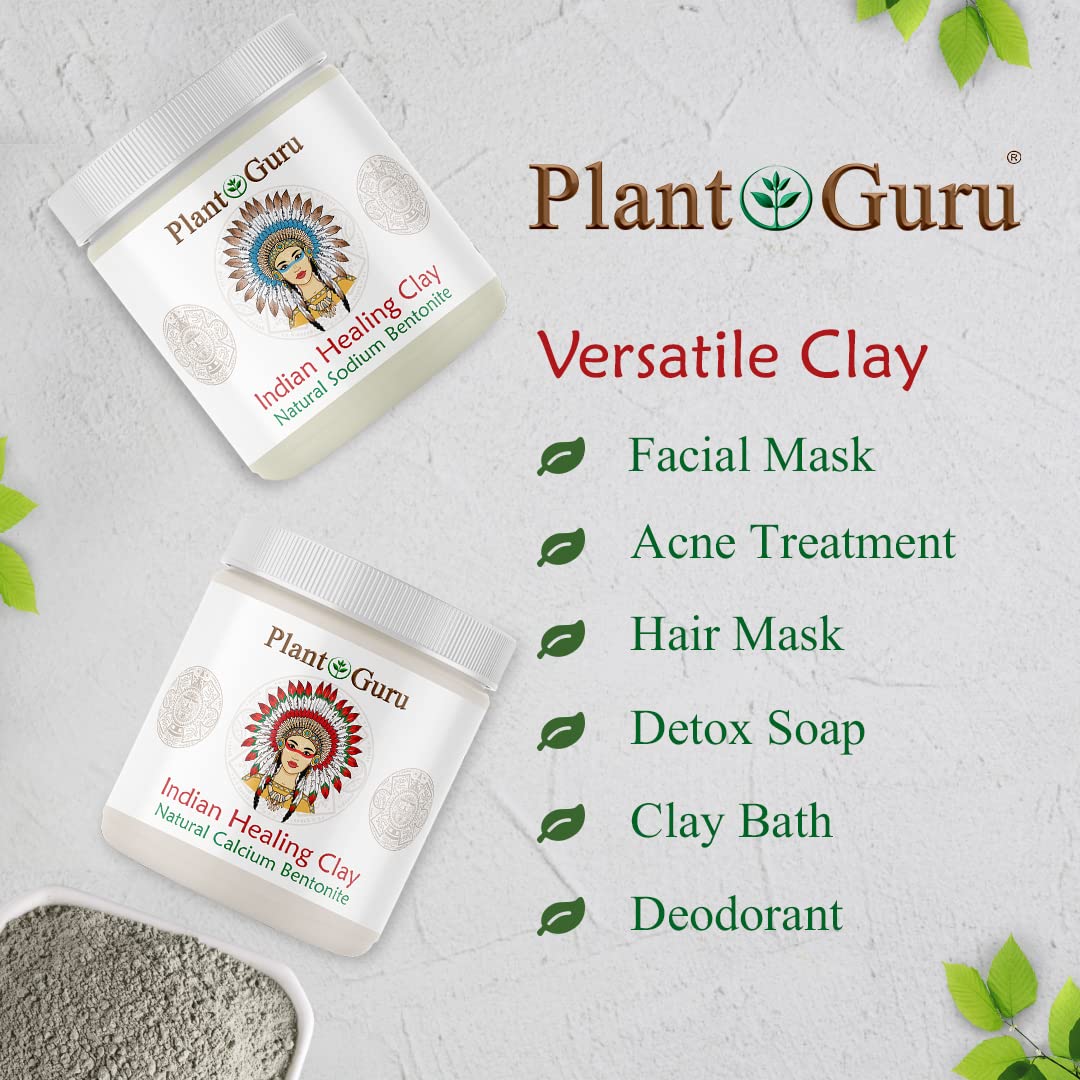 Plant Guru Calcium Bentonite Clay Powder 3.5 lbs. Bulk 100% Natural Indian Healing Clay - Deep Pore Cleansing Facial And Body Mask - Detox Clay for Face, Hair, Acne, and Bath.