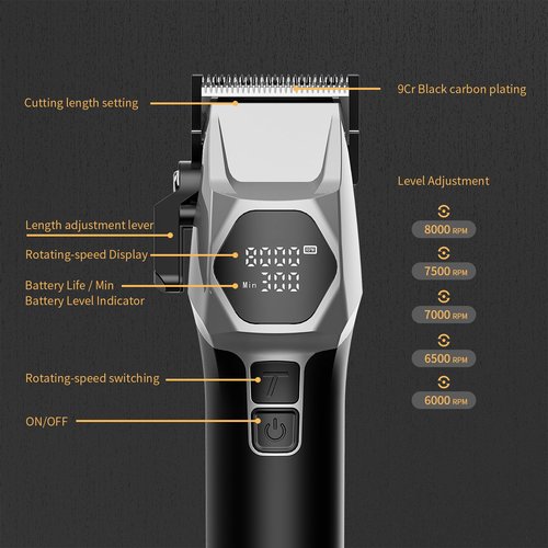 ANGFAN Professional Cordless Hair Clippers for Men - 8000RPM 5-Speed Motor with 440C Black Oxide Blades, Barber Clippers Kit with Charging Dock & 8 Guards,Salon Grade Hair Cutting Set for Barbers