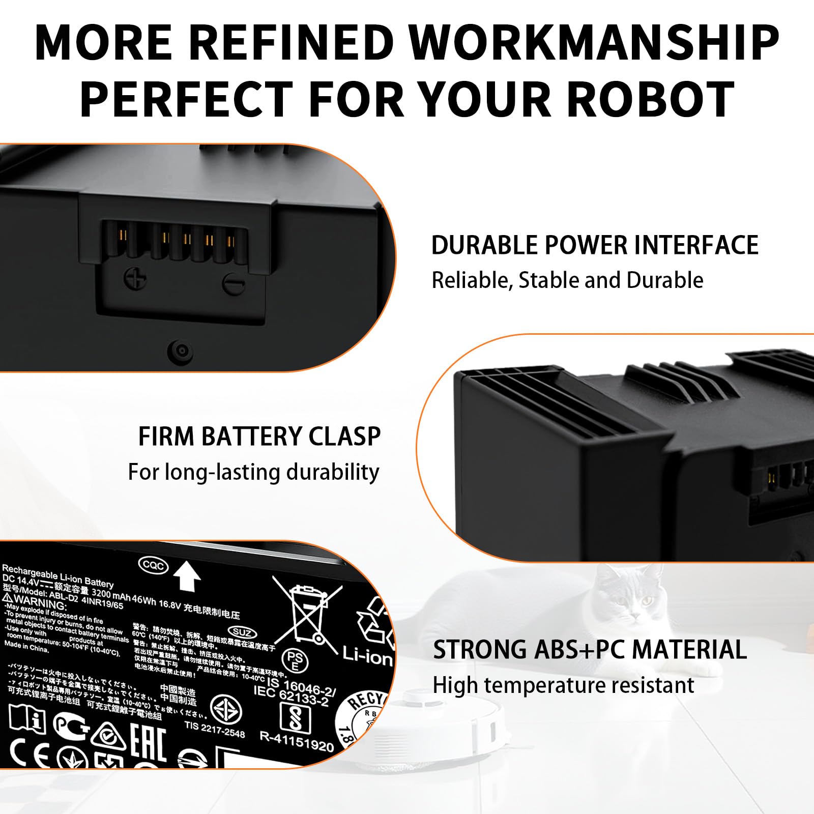 JTRGPEH 3200mAh ABL-D2 Replacement Battery for Roomba j7 j7+ i7 i7+ i8 i8+ i3 i3+ e5 e6 i4 i4+ i5 i5+ i6 i6+ j5 j5+ 0300 Series, Extended Runtime Battery Compatible with ABL-D2 ABL-D2A ABL-D1 46.08Wh