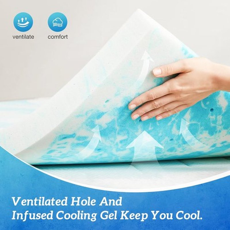 Sweetcrispy Memory Foam Mattress Topper - 2 Inch Thick Gel Infused Cooling Pad for California King Bed | CertiPUR US Certified, Ventilated