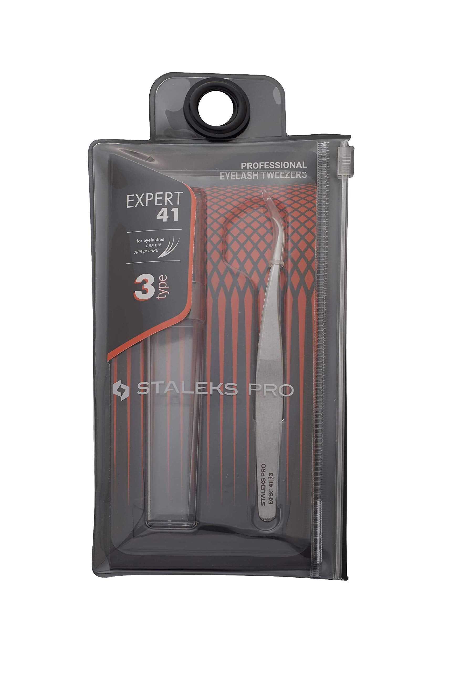 STALEKS PRO Expert 41 Type 3 Professional Eyelash Tweezers (Curved) – Stainless Steel for Classic Eyelash Extensions & Corner Work