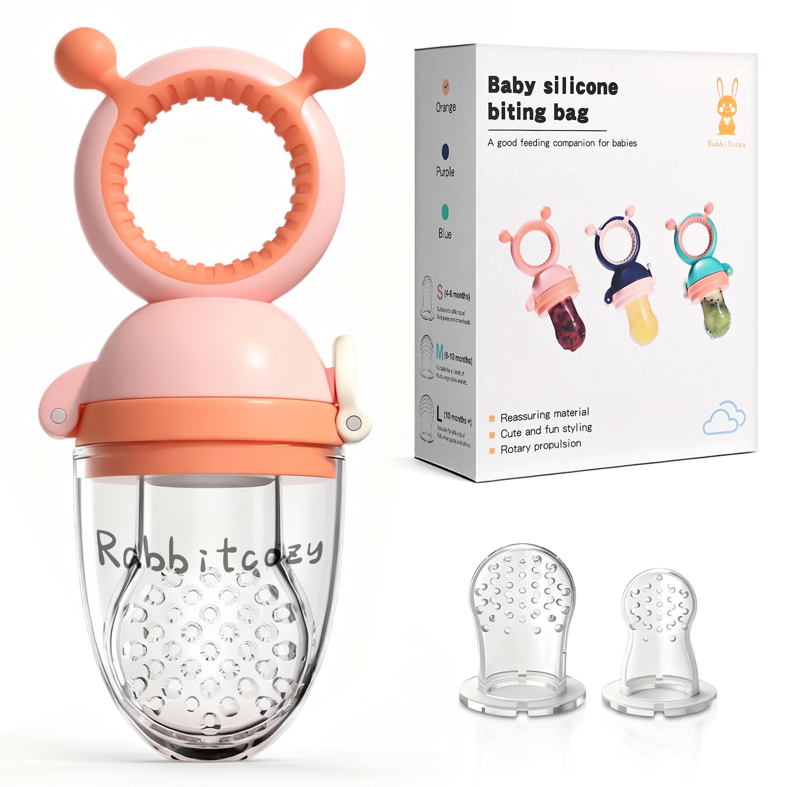 Baby Fruit Food Feeder Pacifier - Fresh Teething Pacifiers, 3 Different Size Silicone Pouch,Teethers for Babies 6-24Months, Baby Solid Food Essentials, Nutrition Feeder, BPA Free,1 Pice, Orange