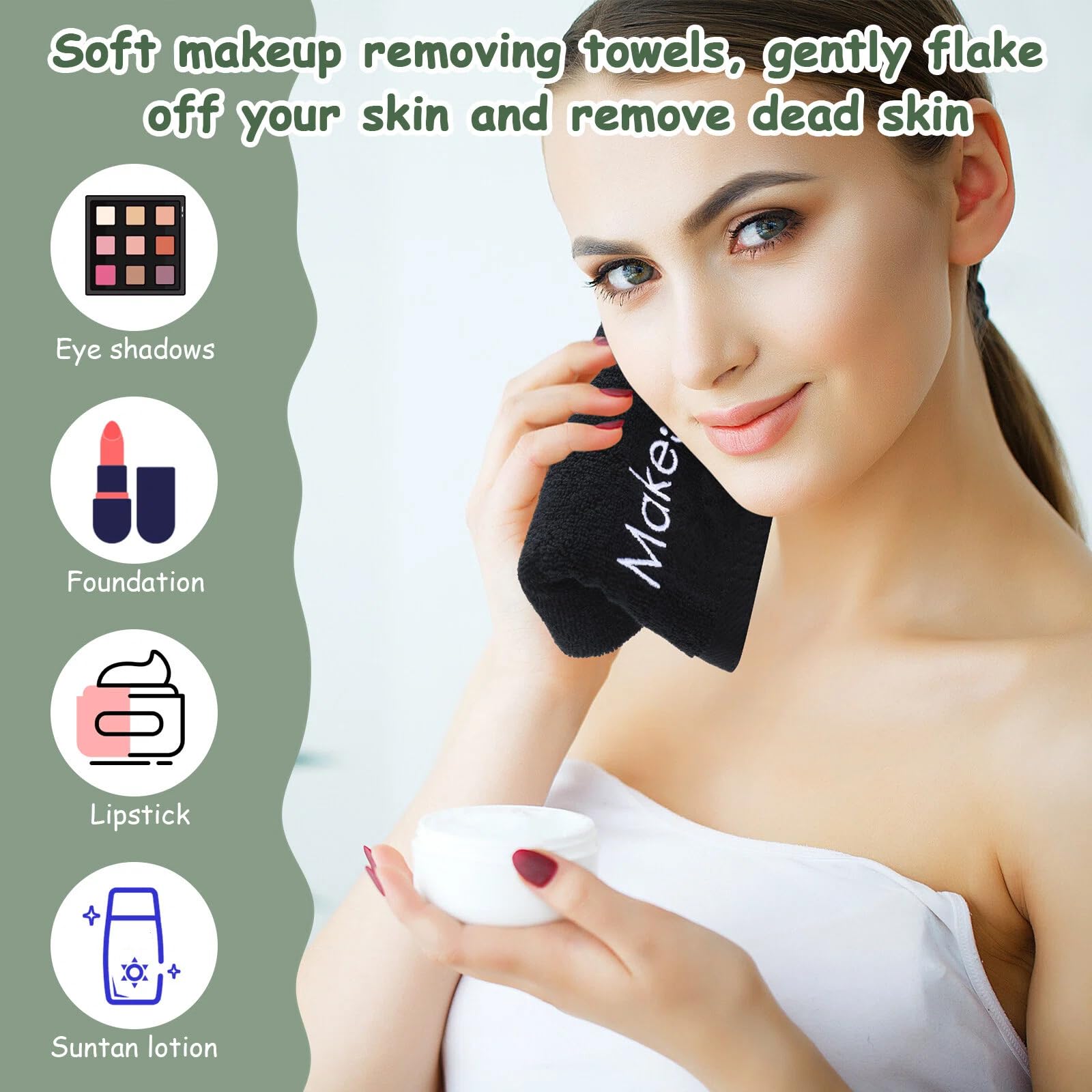 Shimeyao 13x13 Inch Black Makeup Towels Bulk Reusable Makeup Washcloths for Face Facial Remover Washcloths Absorbent Cotton Towel for Salon Spa Women Skin Care(6 Pcs,Cross Pattern)