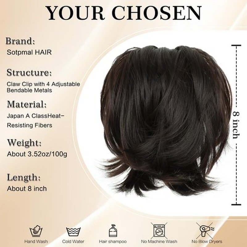 Sotpmal Short Claw Clip Ponytail Extension, DIY Bendable Metals for Messy Bun & Natural Wavy Look, Heat Resistant Synthetic Hairpiece for 3-Minute Fast Styling, Daily & Party-Black