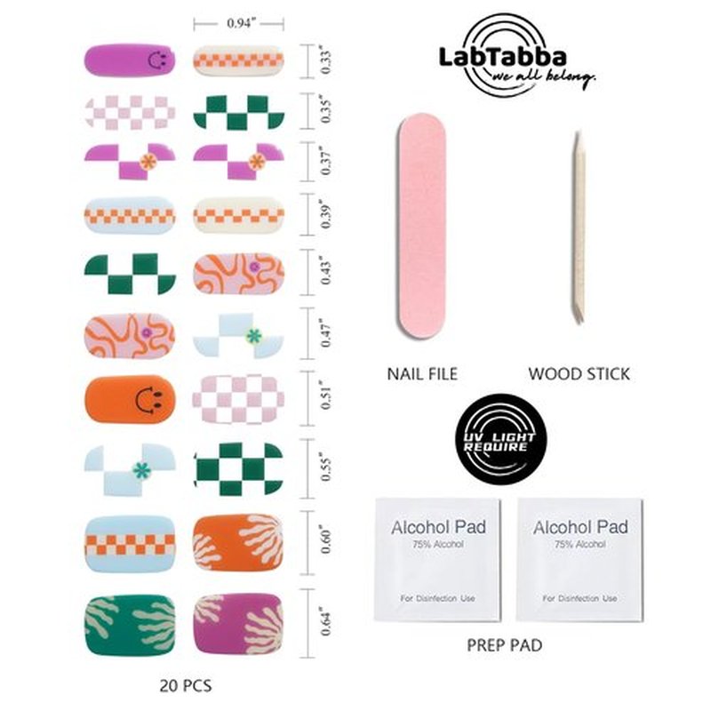 LabTabBa 20pcs Semi Cured Gel Nail Strips Salon Quality DIY Wraps UV Light Required