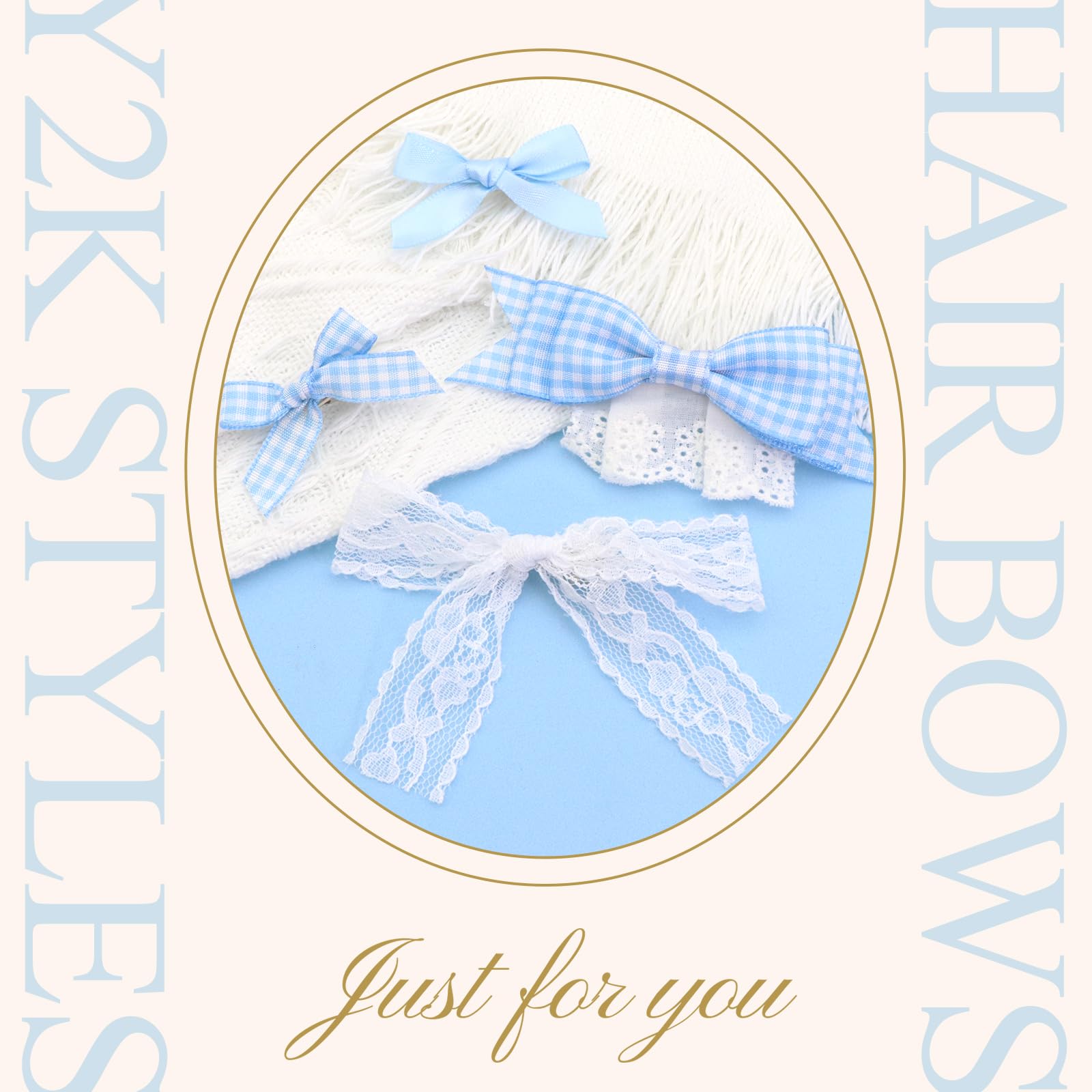 YAEISM 12PCS Blue Bow Hair Clips Cute Gingham Hair Bows 4 Styles Mini Plaid Bows for Hair Coquette Lace Bowknot Ponytail Hair Accessories for Girls Women