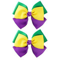 Mardi Gras Hair Bow Clips for Girls Women 2pcs 3.5" Fat Tuesday Ribbon Cheer Bow Hair Pins Piece Circus Carnival Parade Outfit Masquerade Party Dress Decor Accessories Gift