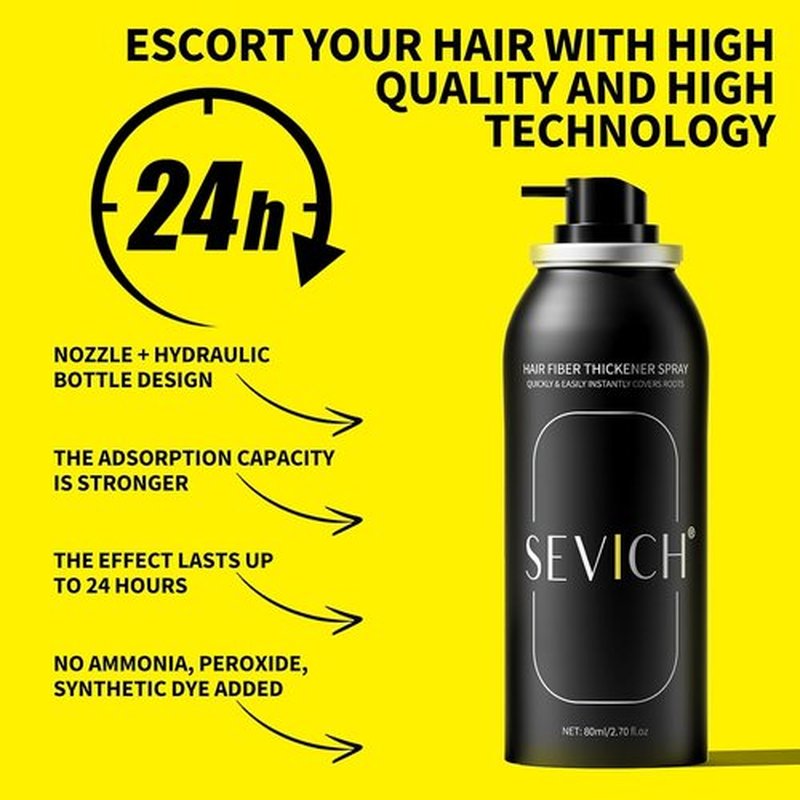 Sevich Hair Fiber Spray - Instant Hair Thickening Solution for Men & Women | Waterproof, Natural Look, 80ml Dark Brown