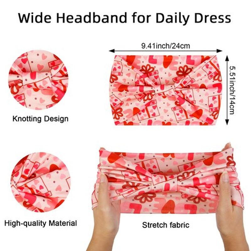 Huachi 4 Packs Valentine Headbands for Women Wide Knotted Valentine Heart Headbands Trendy Love Head Bands for Women’s Hair Large Bandana Hairbands Valentines Gifts Hair Accessories