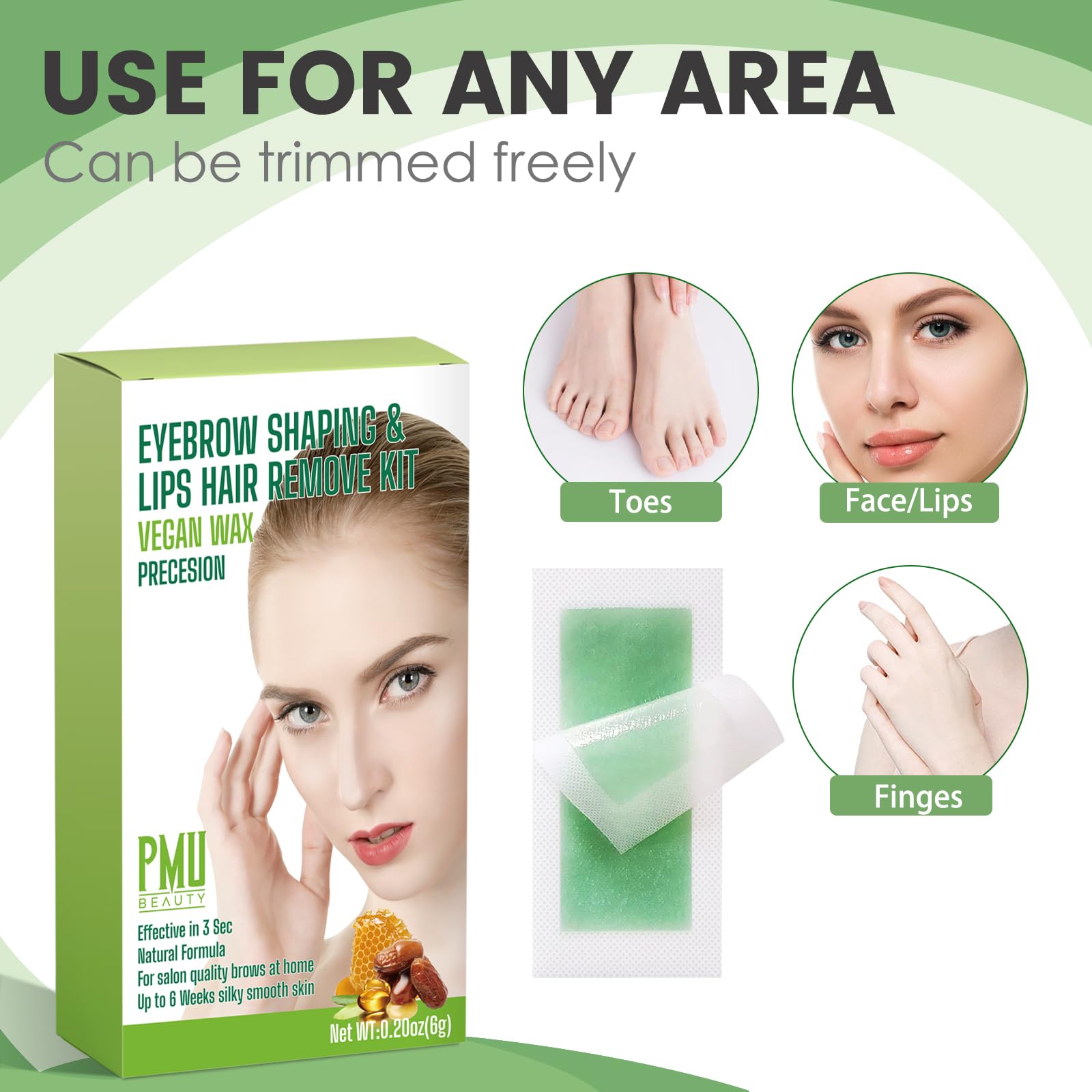 PMUBEAUTY Eyebrow Shaper Wax Kit for Women Eyebrow Facial At-Home Hair Removal with 4 Counts Ready-to-Use Wax Strips for All Hair Types Delicate Areas Cotton Strips Cleansing Wipes 0.2 Ounce