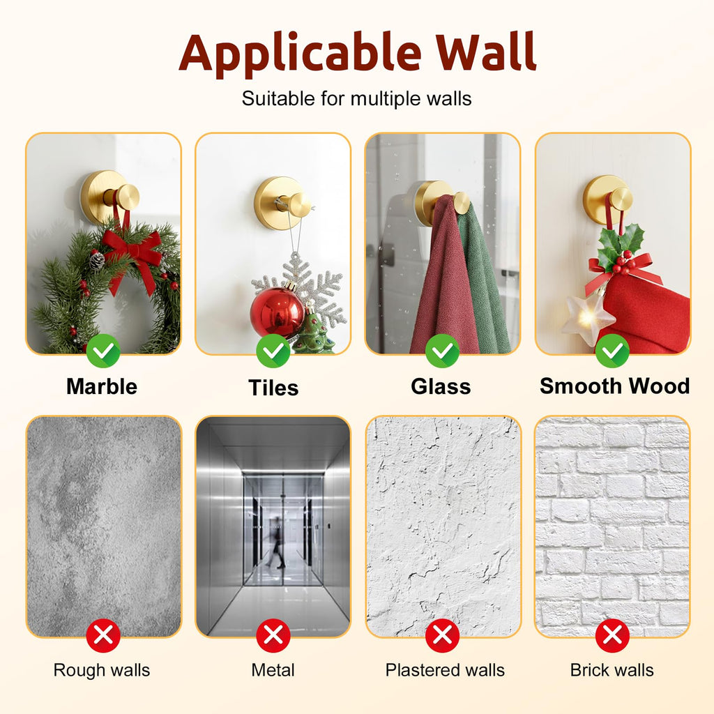 4 Packs Suction Cup Hooks for Shower, Heavy-Duty Wreath Hangers for Front Door, No Drill Glass Door Shower Suction Hooks No Damage for Walls Bathroom Kitchen Window Mirror Tile Towel Coat Robe Loofah