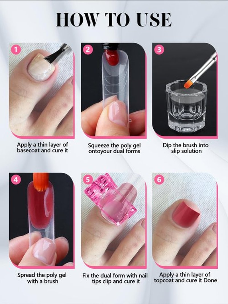 Poly Gel Nail Forms Kit For Toes and Fingers, EBANKU 240PCS Square Toes Dual Forms Nail Extension, Straight Flat Pre-etched, Includes 2.5oz Nail Slip Solution, Dual-Ended Brush, Nail File & 5 Clips