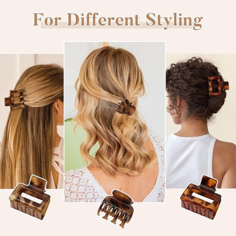 8 PCS Small Hair Clips for Women Girls, Square Medium Hair Claw Clips for Thin, Fine & Short Hair, Cute Non Slip Leopard Print Jaw Clips for Holiday Gifts, Ideal for Half Up Hair (Tortoise)