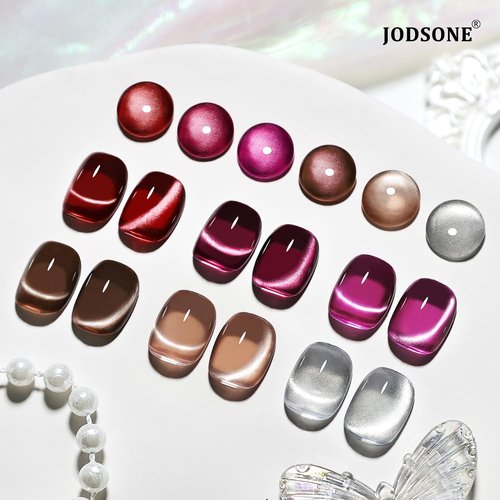 JODSONE Cat Eye Gel Nail Polish Set 10ML Purple Red Silver Collection 6 Colors for Holographic Glitter Cat Eye with Magnet at Home DIY Design Gift for Girls