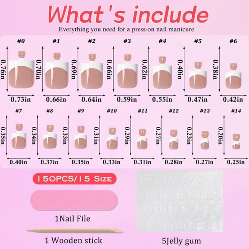 Lifextol 150PC Press on Toenails for Women Fake Toe Press on Nails French Tip Toe Nail Press ons with Sticky Tabs, 15 Size Fake Toenails Press ons Acrylic Toe Nail Tips Kit Pink Press on Toe Nails-G