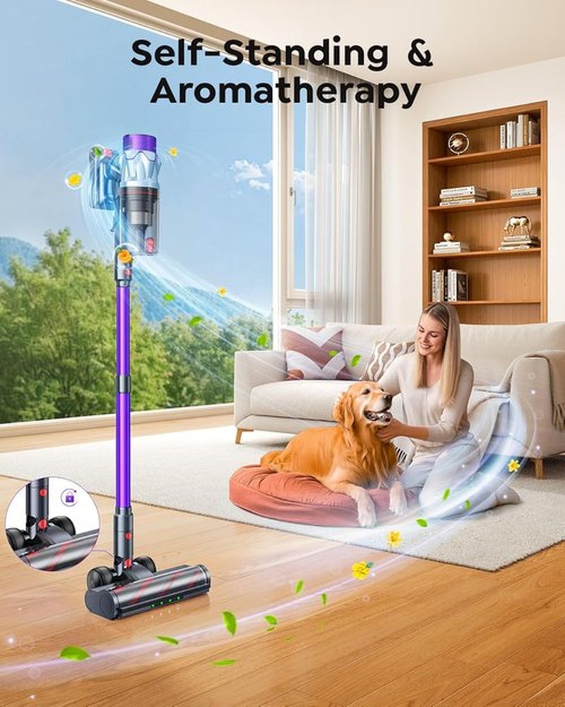 Skiennix Cordless Vacuum Cleaner - 70 Min Runtime, 650W Power, Self-Standing Design | Ideal for Home & Pets