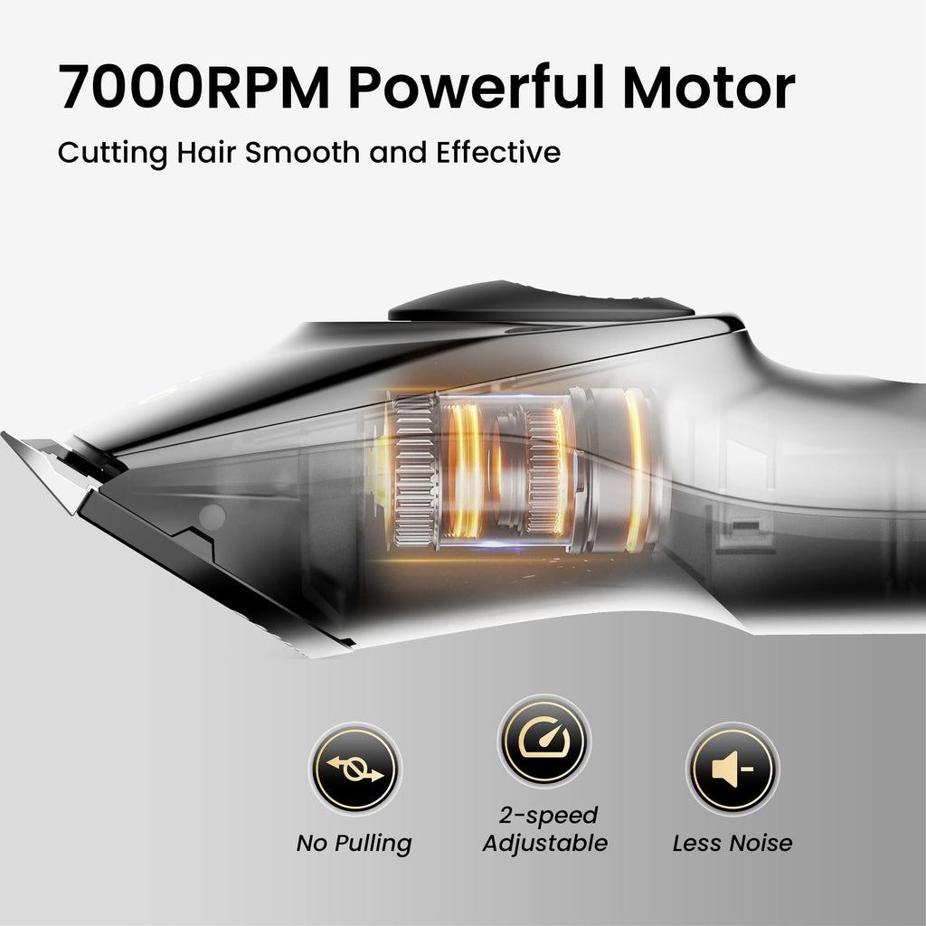 OLOV PROFESSIONAL Hair Clippers for Men, Cordless Hair Clipper Kit, Adjustable 4 Length Setting, 2-Speed Settings, Replaceable Ceramic Blade Heads, Rechargeable Hair Clippers for Family (Grey)