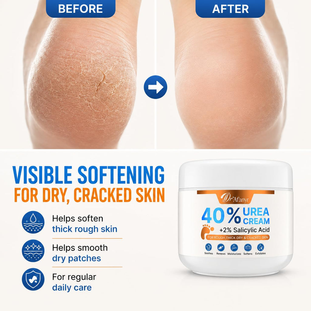 DR.Afanyr 40% Urea Cream for Feet – Foot Cream with 2% Salicylic Acid for Dry Cracked Heels and Feet, Formulated with Shea Butter, Tea Tree Oil for Deep Moisturizing(5.29oz)