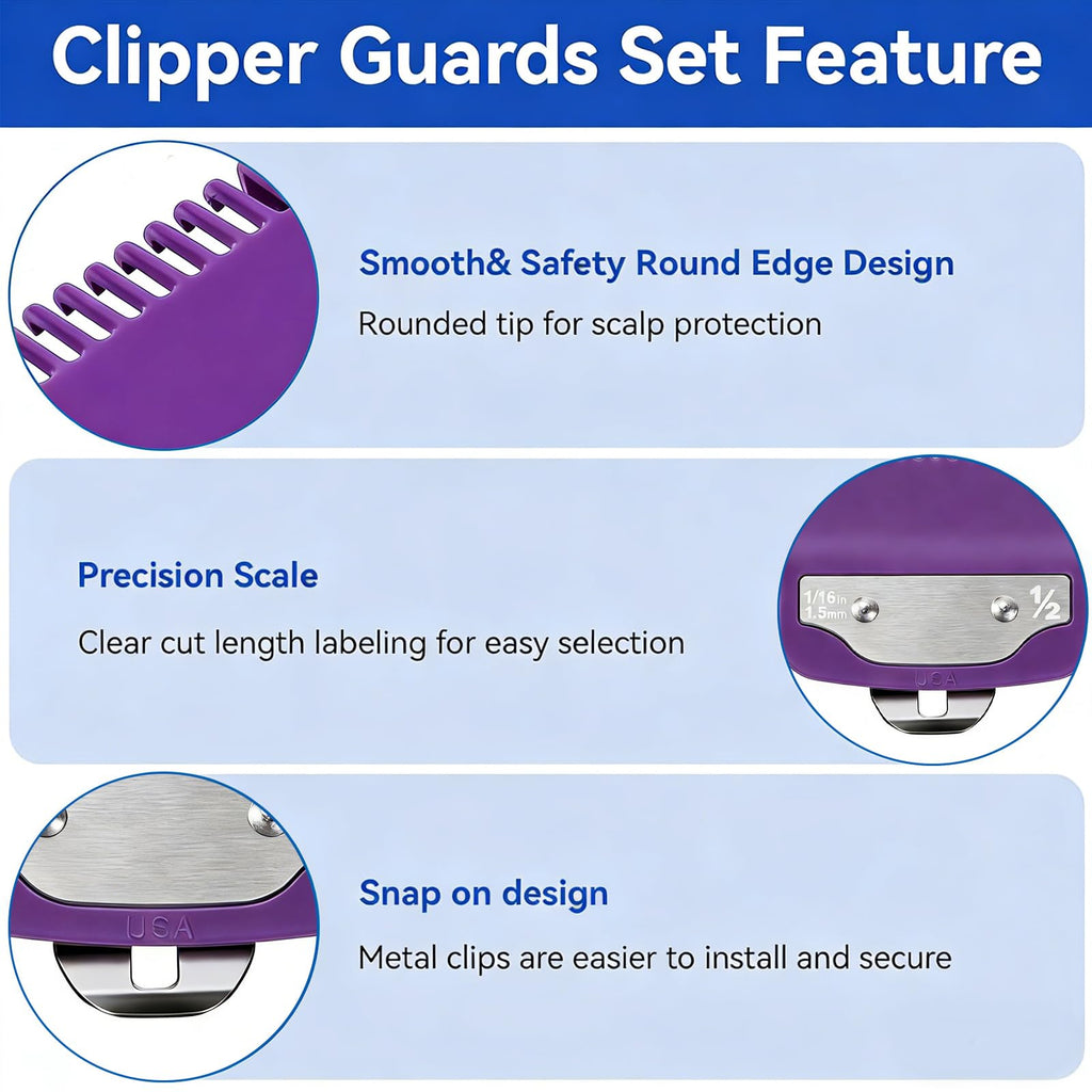 2 Pack Clipper Guards Set Compatible with wahl 1/2 clipper guards, 1/16"1.5mm Metal Hair Clipper Guards Set Replacement for Wahl Clipper Guards Set, for Professional Stylists and Barbers(Purple)
