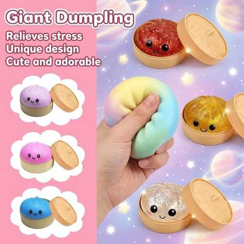 Dumpling Squishy | Colorful Glitter Stress Balls - Fun Fidget Sensory Toy for Easter Basket (Pink)