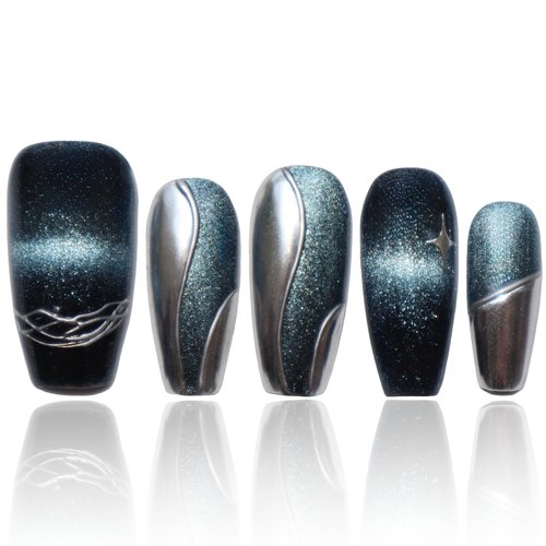 Handmade Press On Nails, Cat Eye Nails, Coffin Nails, Nailphoria Press Ons, Press On Nails Blue, 3D Nails Press On, Acrylic Press On Nails, Gifts For Woman, COOLYOUNG Nails, 10 PCS, Size M