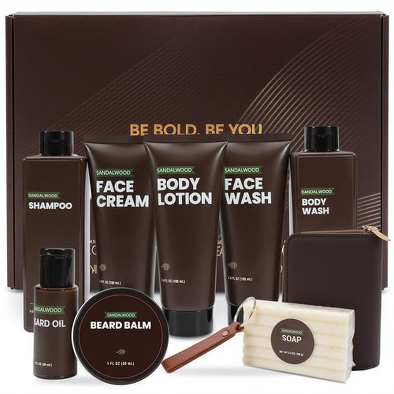 Rinse & Robust Gifts for Men, Gift baskets for Men, Sandalwood Holiday Bath & Body Grooming Mens Gift Sets, Birthday Gift Ideas for Dad Boyfriend Husband Valentines, Holiday Grooming Gift Sets
