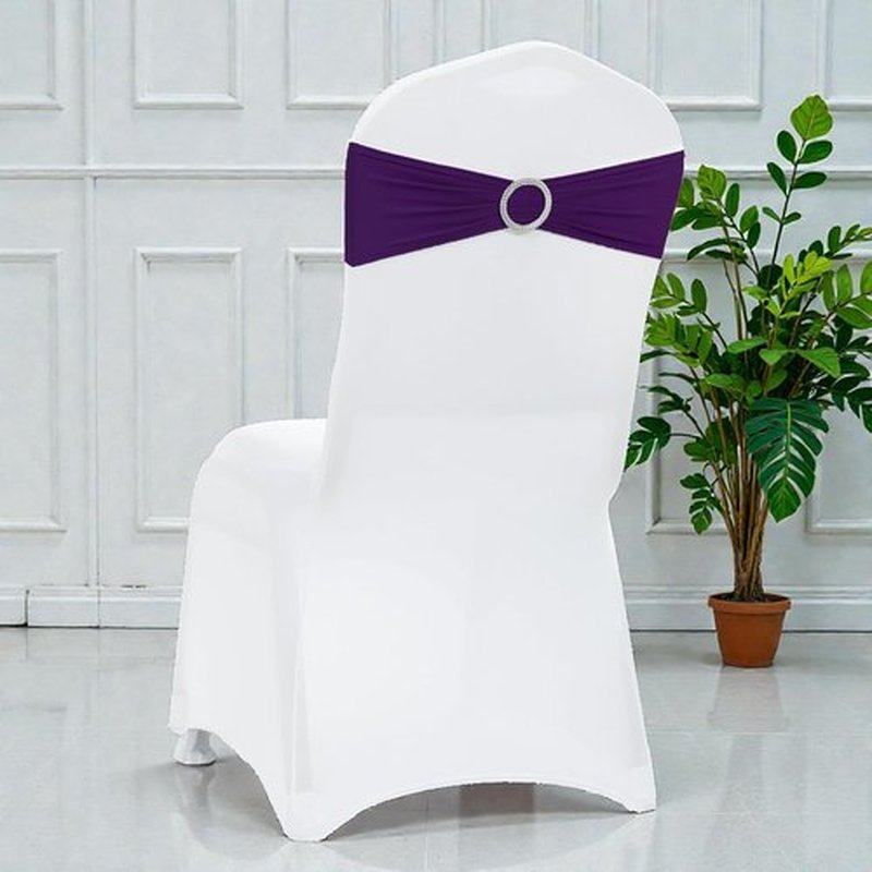 MDS Spandex Chair Sashes - Universal Fit Elastic Stretch Bands with Buckle Slider - Purple, Pack of 200