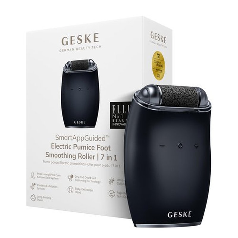 GESKE Electric Pumice Foot Smoothing Roller | 7 in 1 | Electric Foot File & Exfoliator | Long-Lasting Pumice Stone | for Smooth Feet | Advanced Callus Removal | Ideal for Your Pedicure Set