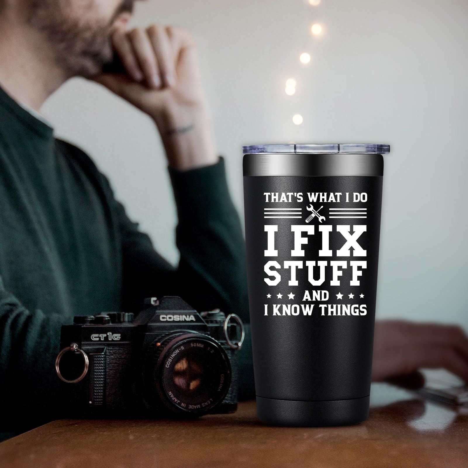 DOEARTE Fathers Day Gift for Dad from Daughter, Son - I Fix Stuff and I Know Things - Birthday Gifts for Men, Male, Husband, Grandpa - Gifts for Men for Who Have Everything - 20oz Men Tumbler