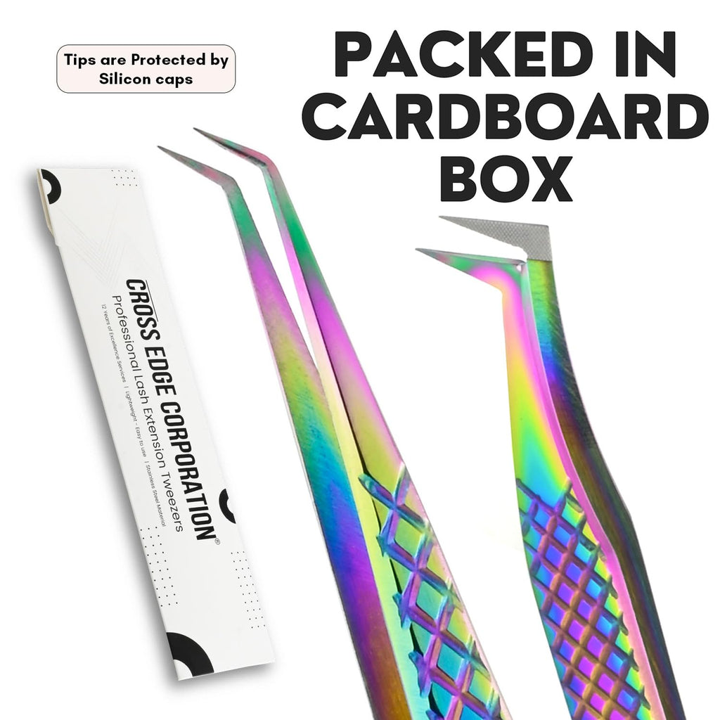 2pcs Fiber Tip Lash Tweezer Set – Fine Axe Tip Volume Boot Tweezer & Isolation Tweezer, Precision Eyelash Extension Tools, Stainless Steel, Non-Slip Grip for Classic, Mega Volume Lashing (Multi)