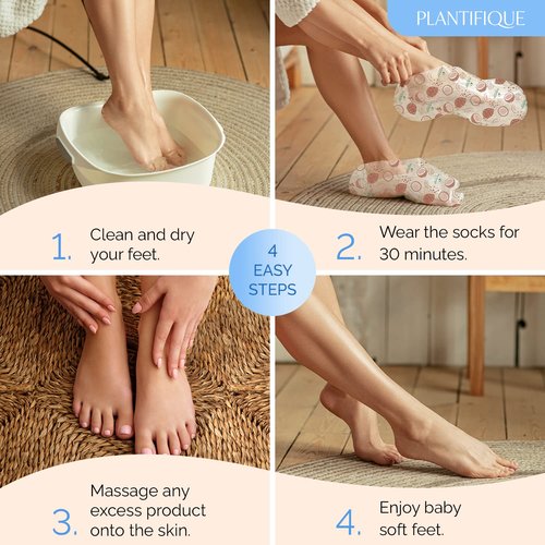 PLANTIFIQUE Foot Peel Mask with Peach 2 Pack and Hydrating Foot Mask for Dry & Cracked Feet