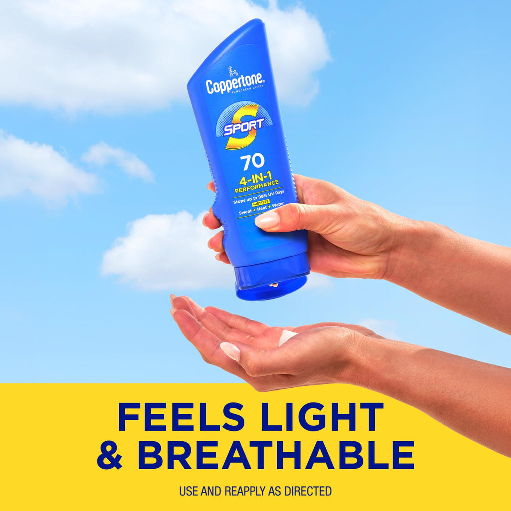 Coppertone Sport Sunscreen Lotion,Broad Spectrum SPF 70 Sunscreen Multi Pack,7 Fl Oz,(Pack of 4)