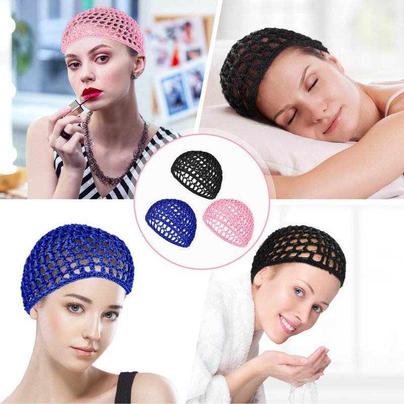 YUXIANLB 3 Pcs Hair Net Cap for Sleeping Breathable Mesh Wrap Elastic Crochet Snood Hair Protection for Night Shower Bath Makeup Ballet Wig Caps Styling Soft Comfortable Sleep Cap Black Hairs Cover