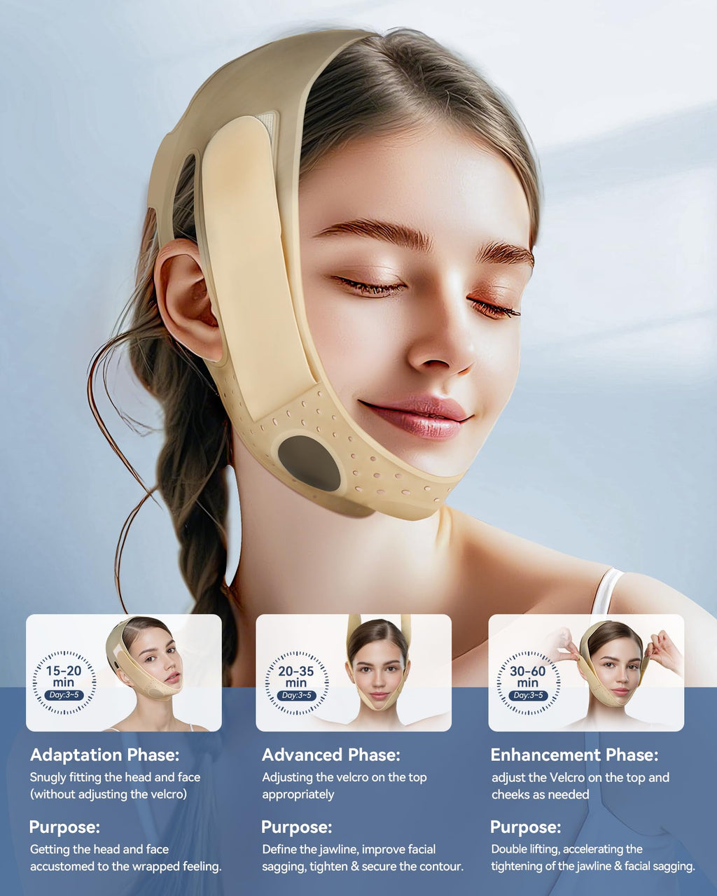 Reusable V Line Silicone Face Strap, Soft Silicone Chin Strap for Women 23-27 Inches (Nude) 01
