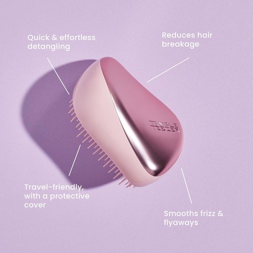 Tangle Teezer | Compact Styler Detangling Hairbrush | Travel-Friendly with Protective Cover | Teal Matte Chrome