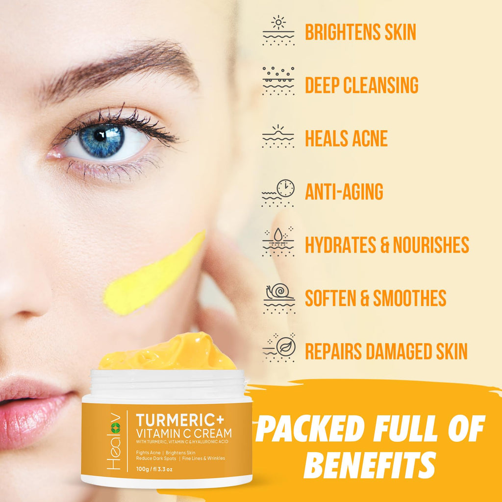 Turmeric Cream for Skin Brightening - All Natural Face & Body Turmeric Skin Lotion - Turmeric Cleanses Skin, Fights Acne, Evens Tone, Marks, Sun Damage, & Age Spots - Pure Turmeric Cream (Large)