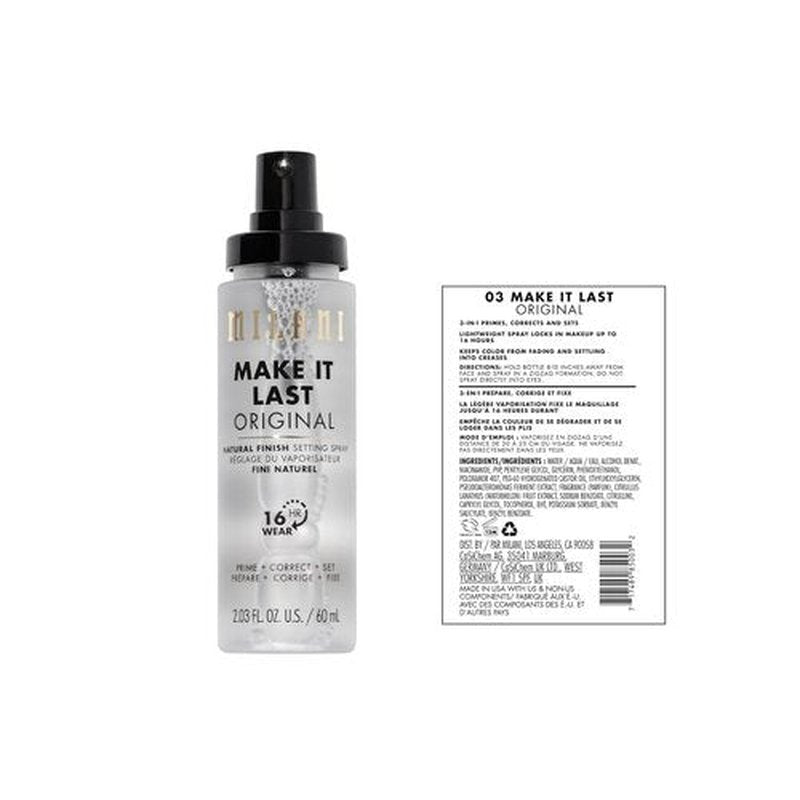 Milani Make It Last Setting Spray - 24-Hour Wear Makeup Sealer & Primer, Cruelty-Free Vegan Mist, 2.03 Fl. Oz
